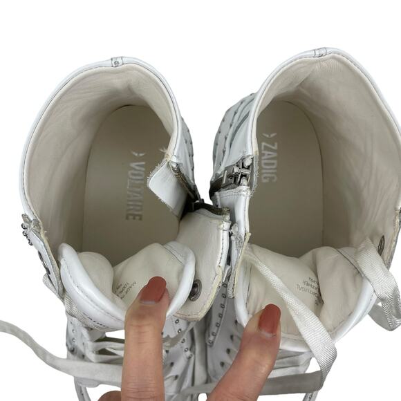 Zadig & Voltaire High Flash Studded Leather High Top Sneaker White Size 40 - Picture 12 of 13